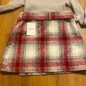NWT Forever 21 checkered belted mini skirt with crop turtle neck